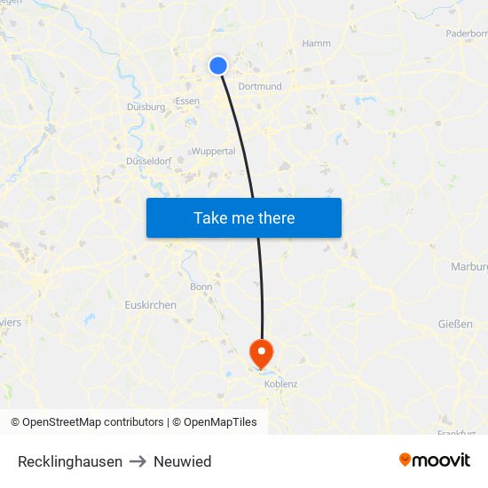 Recklinghausen to Neuwied map