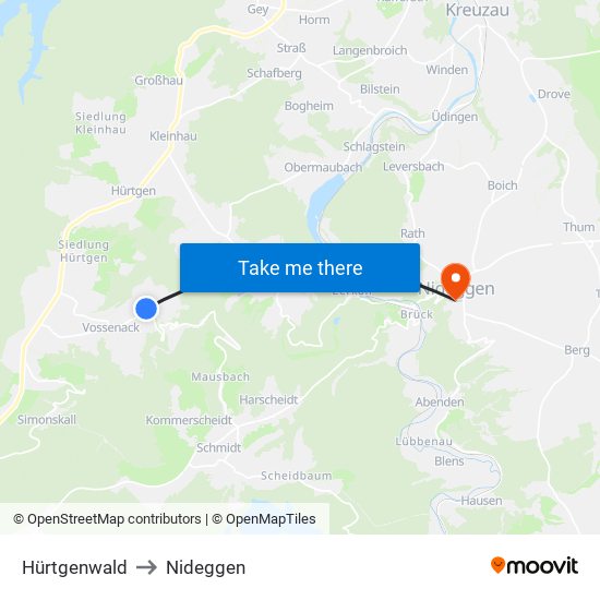 Hürtgenwald to Nideggen map