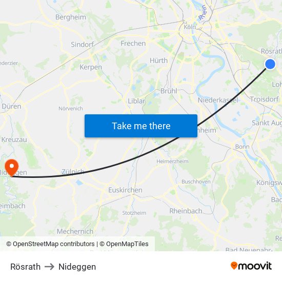 Rösrath to Nideggen map