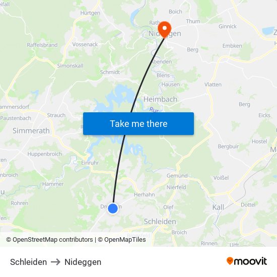 Schleiden to Nideggen map