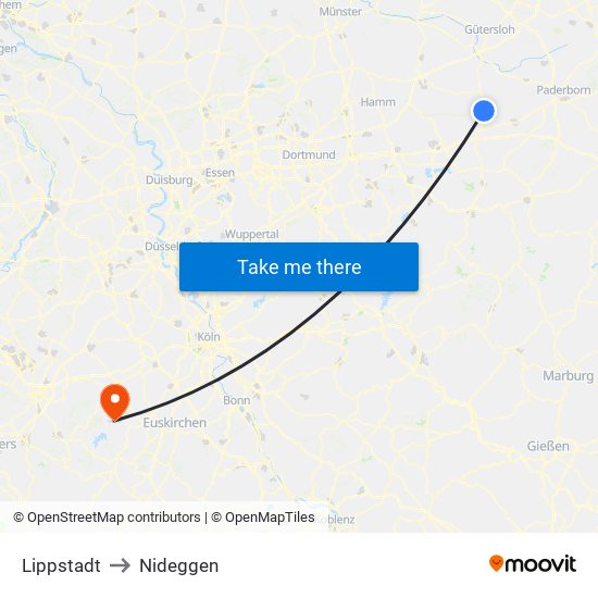 Lippstadt to Nideggen map