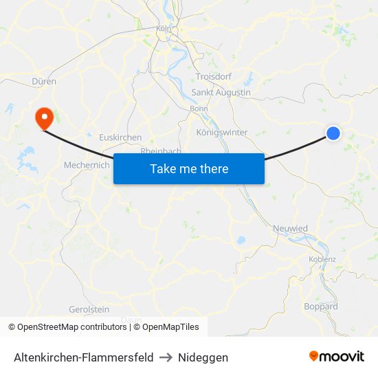 Altenkirchen-Flammersfeld to Nideggen map