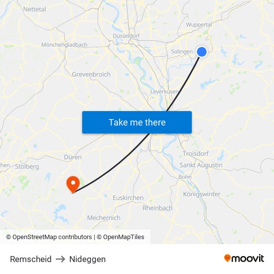 Remscheid to Nideggen map