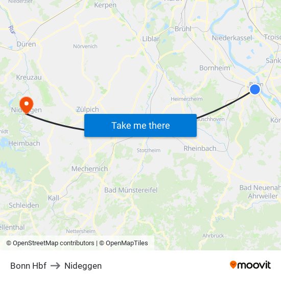 Bonn Hbf to Nideggen map