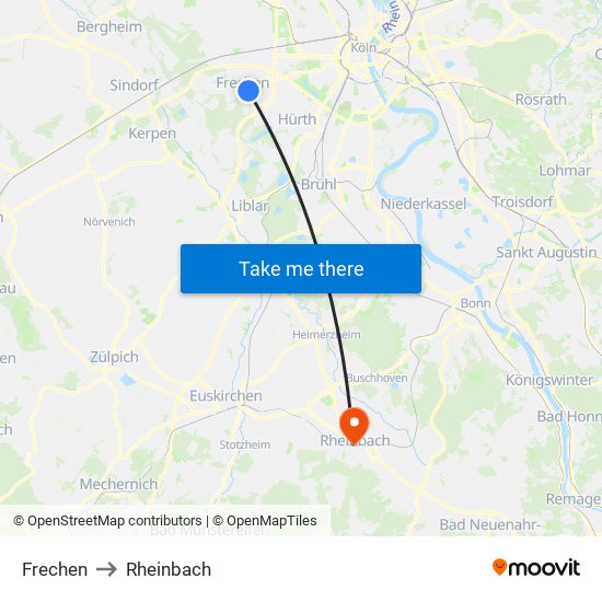 Frechen to Rheinbach map