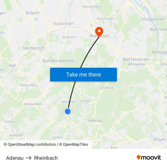 Adenau to Rheinbach map