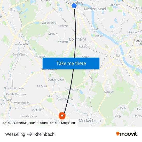 Wesseling to Rheinbach map