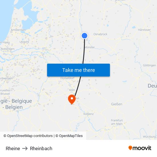 Rheine to Rheinbach map