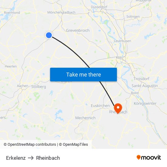 Erkelenz to Rheinbach map