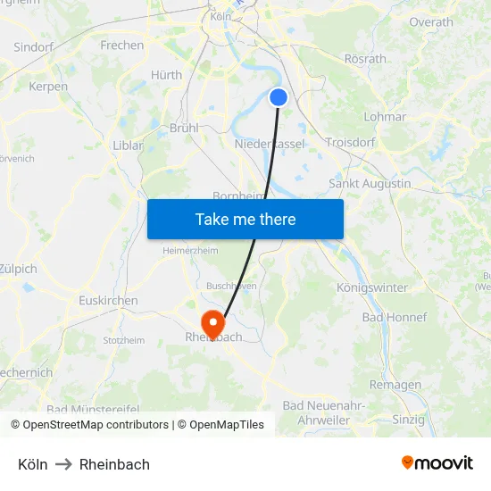 Köln to Rheinbach map