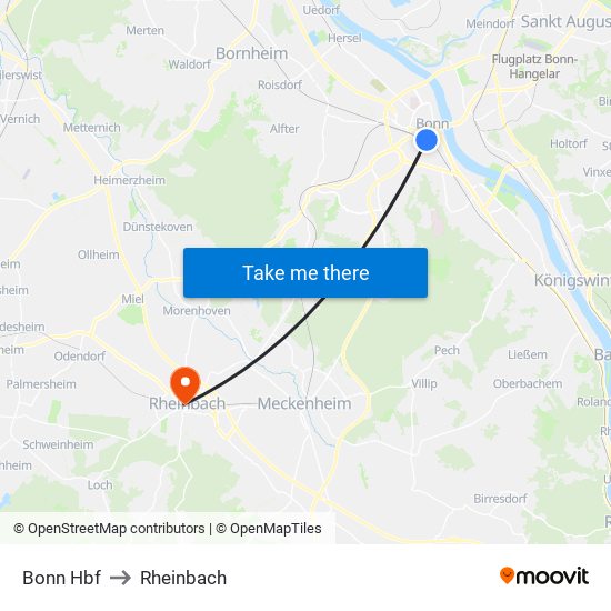 Bonn Hbf to Rheinbach map