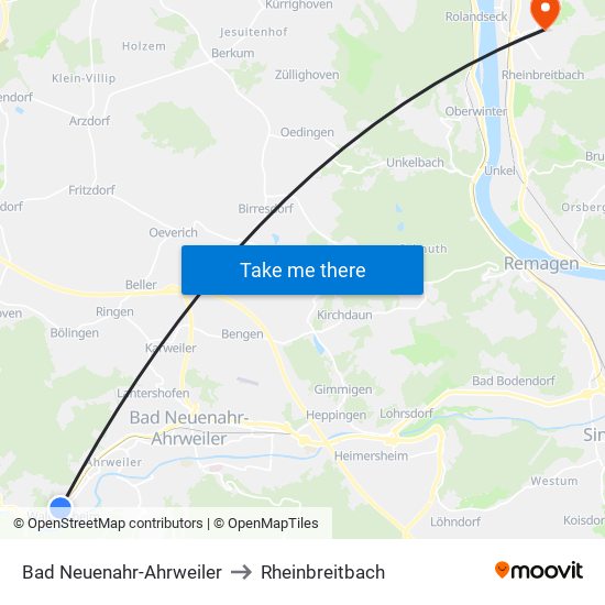 Bad Neuenahr-Ahrweiler to Rheinbreitbach map