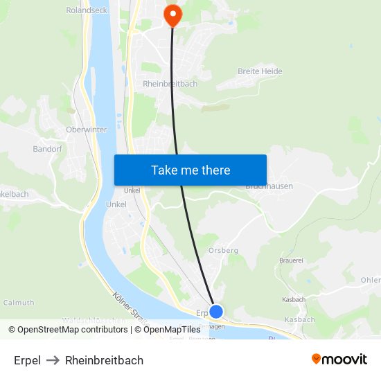 Erpel to Rheinbreitbach map