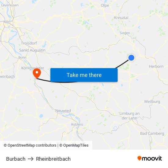 Burbach to Rheinbreitbach map