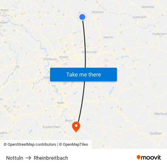 Nottuln to Rheinbreitbach map