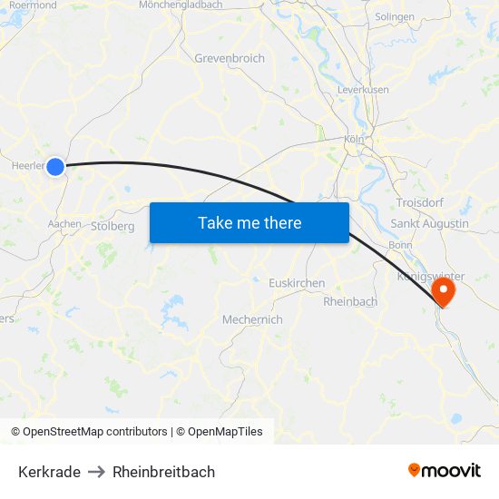 Kerkrade to Rheinbreitbach map