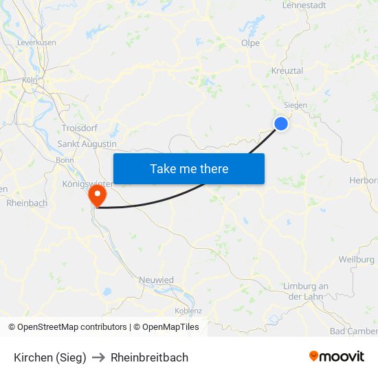 Kirchen (Sieg) to Rheinbreitbach map