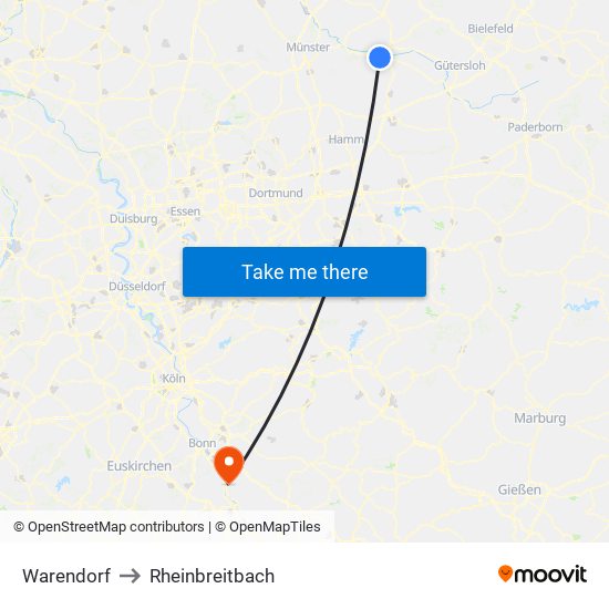 Warendorf to Rheinbreitbach map