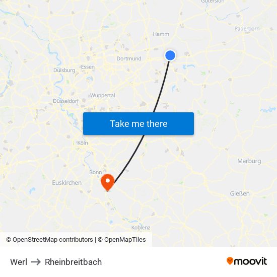 Werl to Rheinbreitbach map