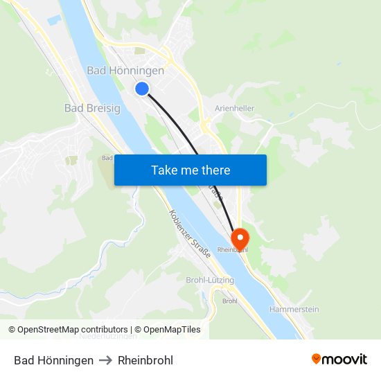 Bad Hönningen to Rheinbrohl map