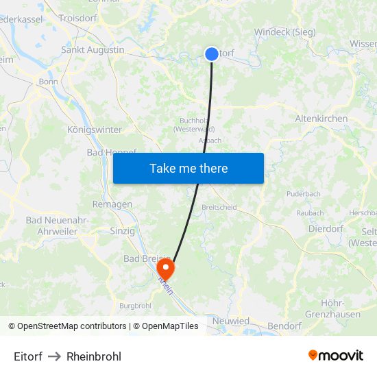 Eitorf to Rheinbrohl map