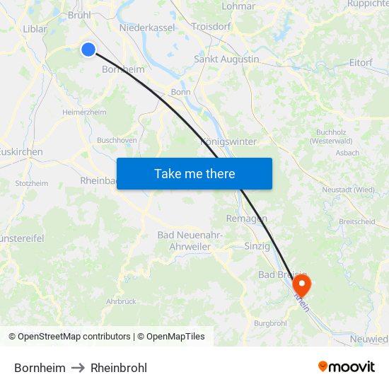 Bornheim to Rheinbrohl map