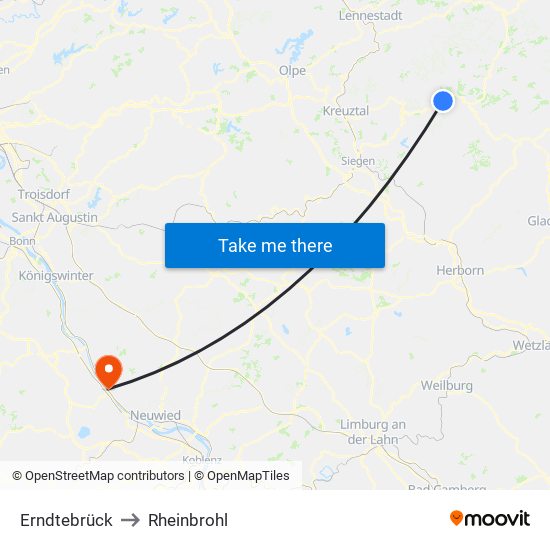 Erndtebrück to Rheinbrohl map