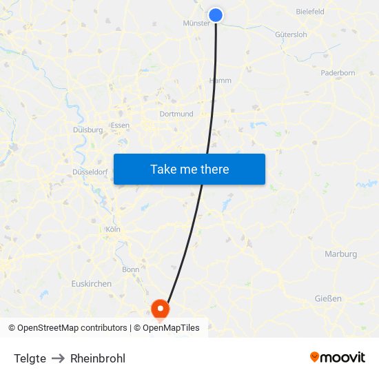 Telgte to Rheinbrohl map