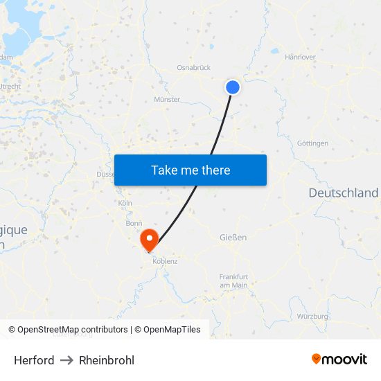 Herford to Rheinbrohl map