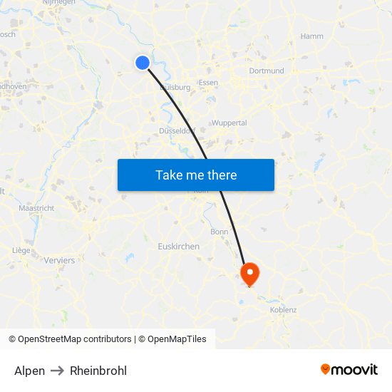 Alpen to Rheinbrohl map