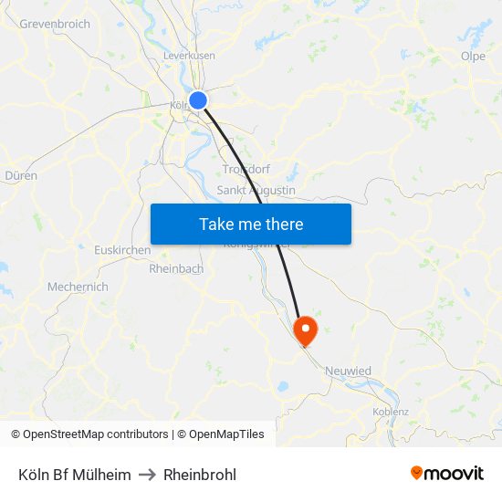 Köln Bf Mülheim to Rheinbrohl map