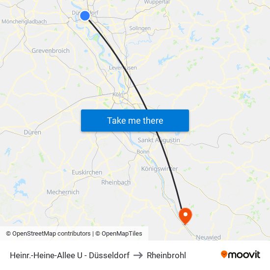 Heinr.-Heine-Allee U - Düsseldorf to Rheinbrohl map