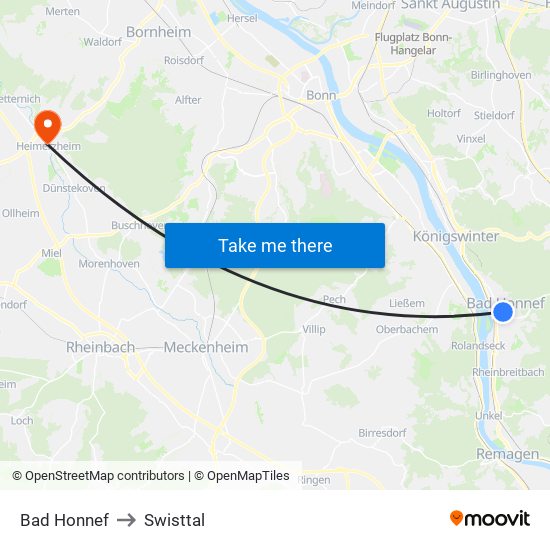 Bad Honnef to Swisttal map