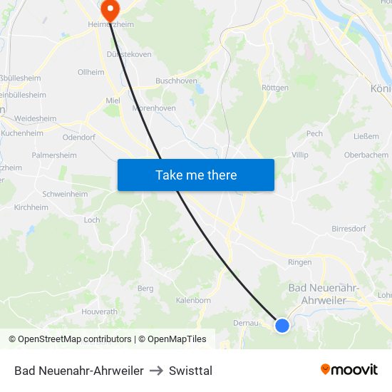 Bad Neuenahr-Ahrweiler to Swisttal map