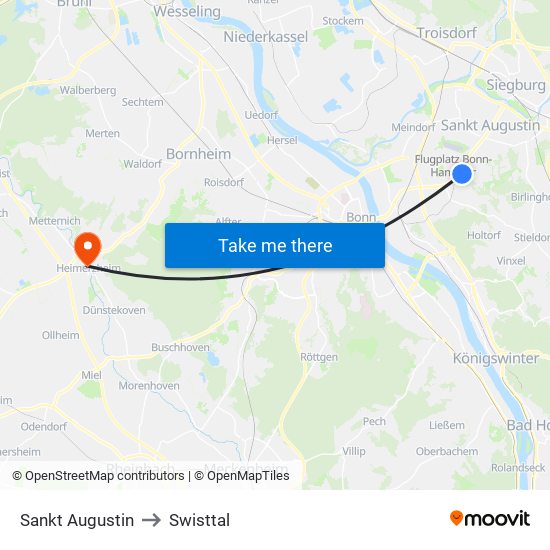 Sankt Augustin to Swisttal map