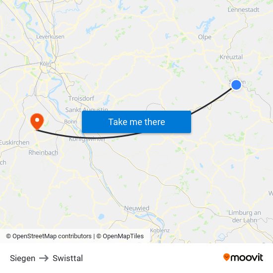 Siegen to Swisttal map