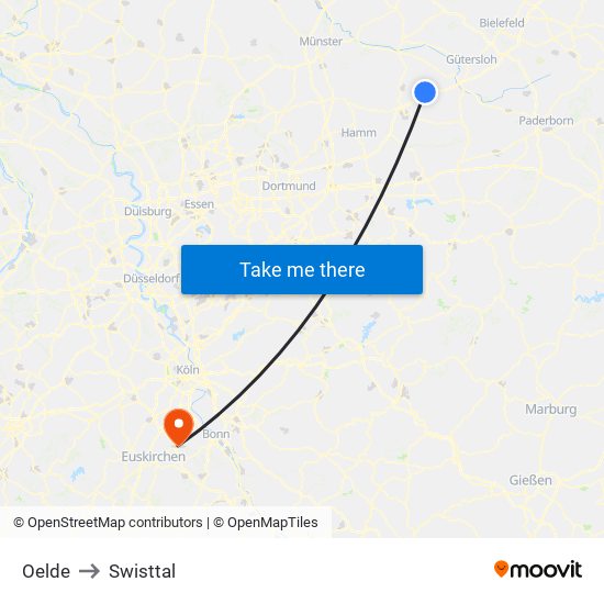Oelde to Swisttal map
