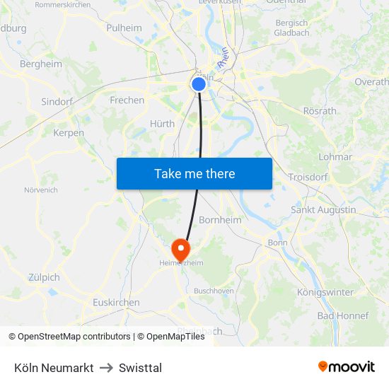 Köln Neumarkt to Swisttal map
