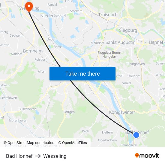 Bad Honnef to Wesseling map