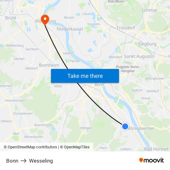 Bonn to Wesseling map