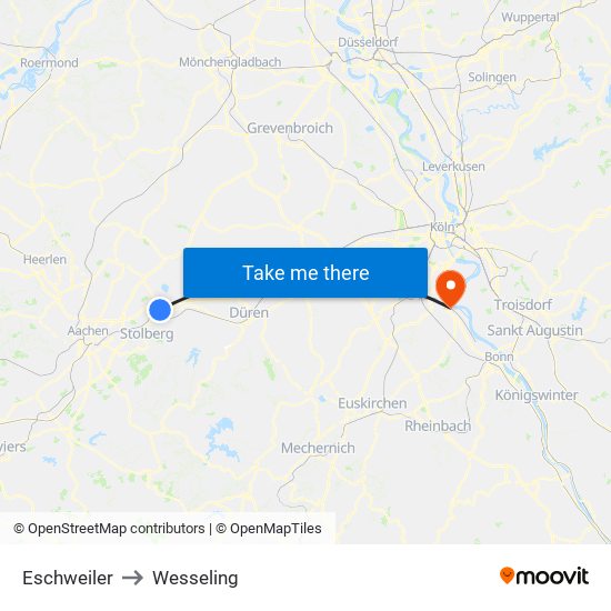 Eschweiler to Wesseling map