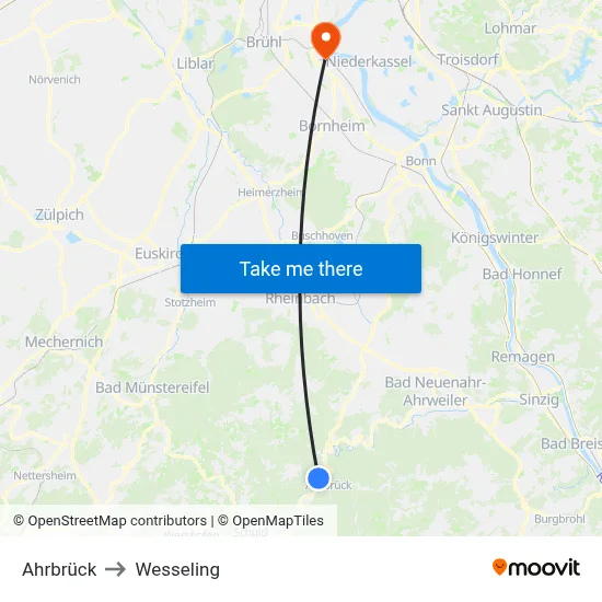 Ahrbrück to Wesseling map