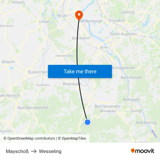 Mayschoß to Wesseling map