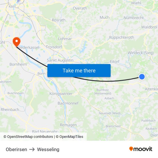 Oberirsen to Wesseling map