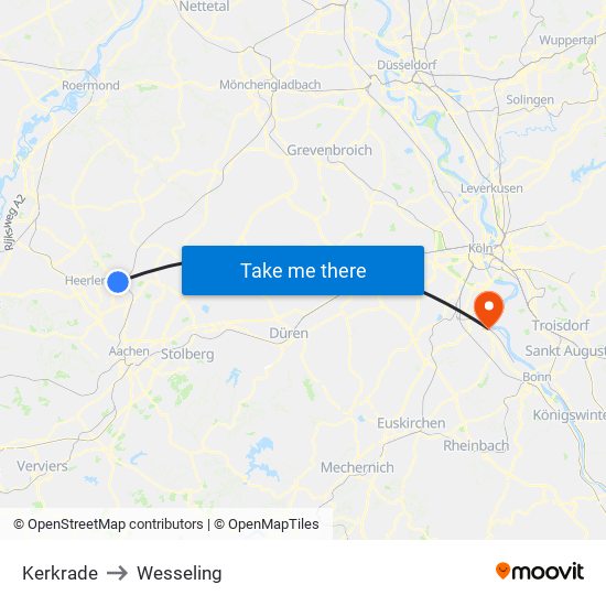 Kerkrade to Wesseling map