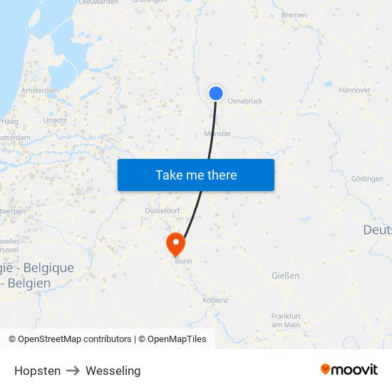 Hopsten to Wesseling map