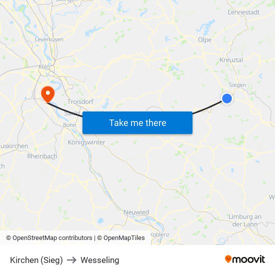 Kirchen (Sieg) to Wesseling map