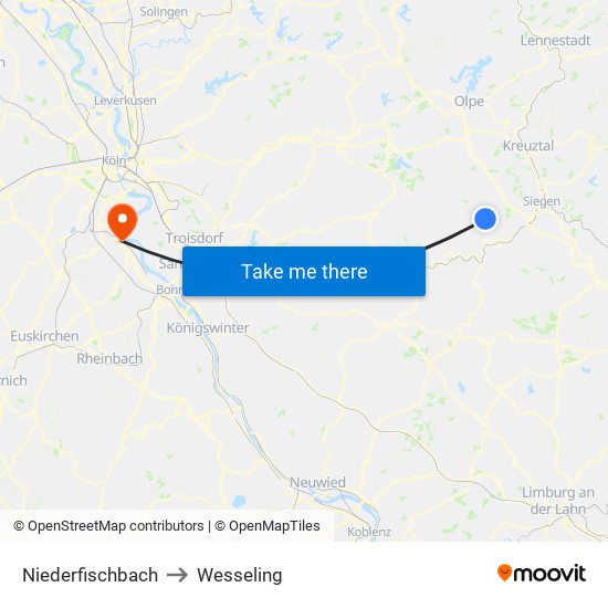 Niederfischbach to Wesseling map