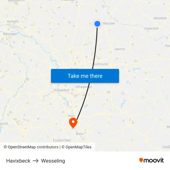Havixbeck to Wesseling map