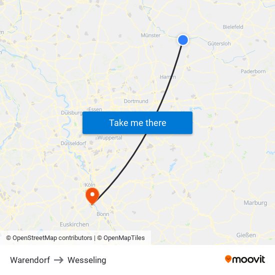 Warendorf to Wesseling map